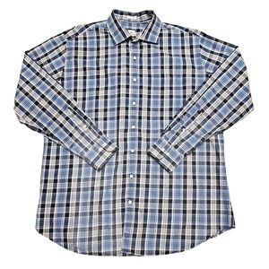 Peter Millar Blue Gray Plaid Button Front Long Sleeve Shirt Size XL